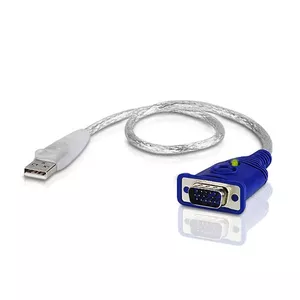 ATEN 2A-130G video kabeļu aksesuārs 0,35 m USB Type-A VGA (D-Sub) Zils, Sudrabs