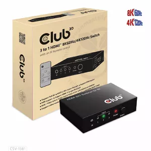 CLUB3D 3 to 1 HDMI 8K60Hz Switch KVM переключатель Черный