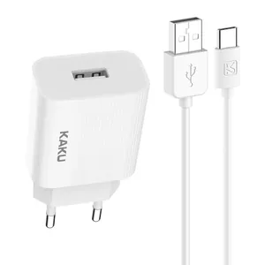 iKAKU KSC-314 EU USB Sockets 2.4A Mains Charger + to Type-C 1m Cable White