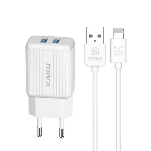 IKAKU KSC-373 Set 2in1 Gudrais Divu USB Ligzdu 2.4A Tīkla Lādētājs + Lightning Kabel 1m White