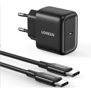 Sienas lādētājs UGREEN CD250, 25 W, USB-C (melns) + USB-C-uz USB-C kabelis, 2 m (melns)