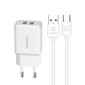iKaku KSC-373 Set 2in1 Smart Dual USB Socket 2.4A Сетевое зарядное устройство + Кабель Micro-USB 1м Белый
