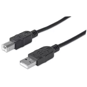 Manhattan USB-A to USB-B Cable, 3m, Male to Male, 480 Mbps (USB 2.0), Equivalent to USB2HAB3M, Hi-Speed USB, Black, Lifetime Warranty, Polybag