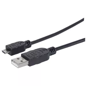Manhattan USB-A to Micro-USB Cable, 1.8m, Male to Male, Black, 480 Mbps (USB 2.0), Equivalent to UUSBHAUB6, Hi-Speed USB, Lifetime Warranty, Polybag