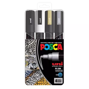 POSCA PC-5M Черный, Золото, Серебристый, Белый 4 шт