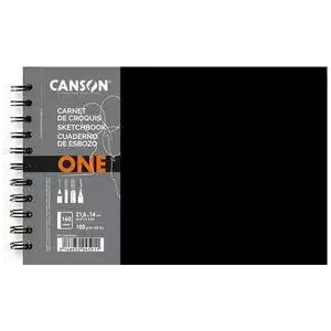 CANSON Sketchbook ONE, 279 x 216 мм, черный 80 листов, белая бумага, 100 гсм, со спиралью на коротком конце - 1 шт. (C312200L024)