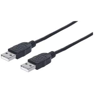 Manhattan USB-A to USB-A Cable, 3m, Male to Male, Black, 480 Mbps (USB 2.0), Hi-Speed USB, Lifetime Warranty, Polybag