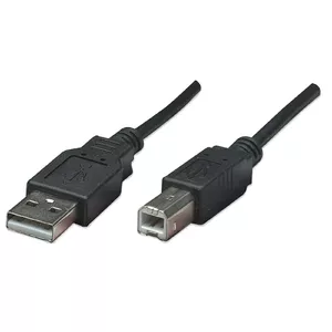 Manhattan USB-A to USB-B Cable, 0.5m, Male to Male, 480 Mbps (USB 2.0), Equivalent to Startech USB2HAB50CM, Hi-Speed USB, Black, Lifetime Warranty, Polybag