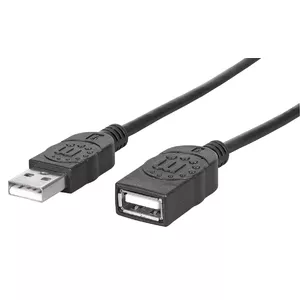 Manhattan USB-A to USB-A Extension Cable, 1m, Male to Female, 480 Mbps (USB 2.0), Equivalent to Startech USBEXTAA3BK, Hi-Speed USB, Black, Lifetime Warranty, Polybag