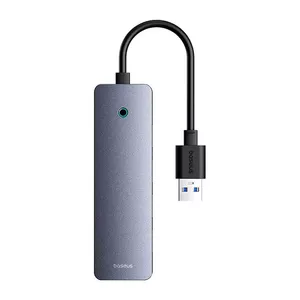 Centrmezgls 4v1 Baseus UltraJoy Lite 15cm USB-A uz 4x USB 3.0 + USB-C 5V (pelēks)