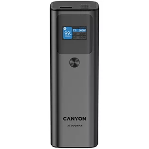 CANYON PB-2010, разрешенный для авиаперелетов power bank 27000mAh/97.2Wh Li-poly аккумулятор, вход/выход:2xUSB-C PD3.1 140W, выход:USB-A QC 3.0 22.5W, TFT дисплей, темно-серый