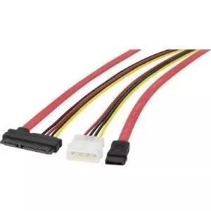 Renkforce - SATA kabelis - Serial ATA 150/300 - SATA, SATA barošana (W) līdz iekšējam barošanas blokam, 4 kontakti, SATA - 0,5 m - Melns, dzeltens, sarkans (1404057)