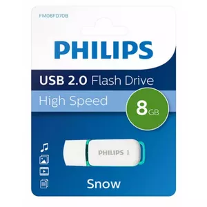 Philips FM08FD70B USB zibatmiņa 8 GB USB Type-A 2.0 Tirkīzs, Balts