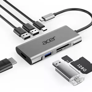 Acer HP.DSCAB.001 док-станция для ноутбука USB 3.2 Gen 1 (3.1 Gen 1) Type-C Серебристый