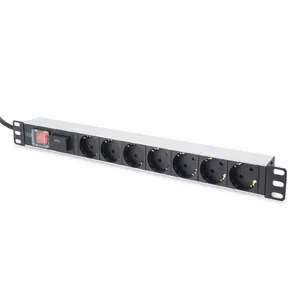 Digitus aluminum outlet strip with switch, 7 safety outlets, 2 m supply with surge protection