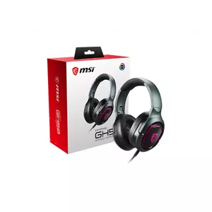 MSI IMMERSE GH50 7.1 Virtual Surround Sound RGB Gaming Headset 'Black with Ambient Dragon Logo, RGB Mystic Light, USB, inline audio controller, 40mm Drivers, detachable Mic'
