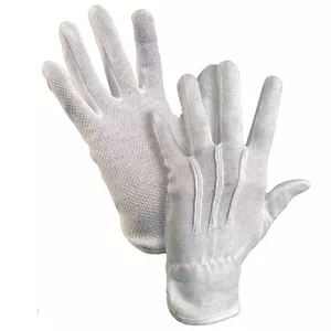 Хлопковые рабочие перчатки с резиновыми точками на одной стороне, размер S/7, белые, пара