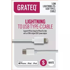 GRATEQ 85008PD lightning kabelis 1 m Balts