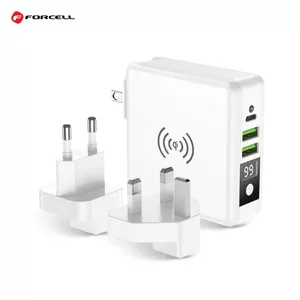 Forcell 4in1 15W Travel Set Bezvadu un īkla Lādētājs USB C ar Power Bank 8000maah 