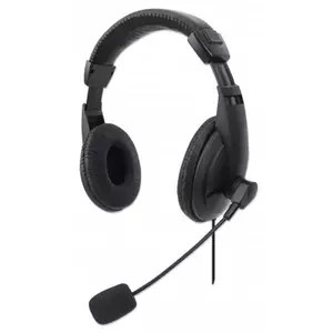 Manhattan Stereo Over-Ear Headset (USB) (Clearance Pricing), Microphone Boom (padded), Retail Box Packaging, Adjustable Headband, Ear Cushions, 1x USB-A for both sound and mic use, cable 1.5m, Three Year Warranty
