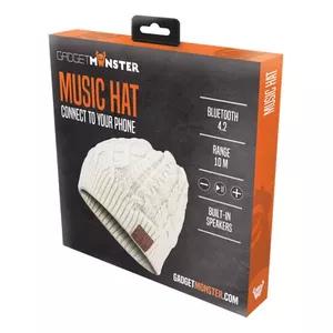 Knitted Music Hat GADGETMONSTER with built-in headphones, Bluetooth, white / GDM-1013
