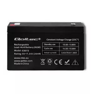 Qoltec 53072 аккумулятор для ИБП Герметичная свинцово-кислотная (VRLA) 6 V 7,2 Ah