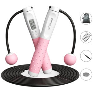 PROIRON digitālā lēkšanas virve ar skaitītāju 300 cm, balta/rozā, PVC; ABS + silikons
