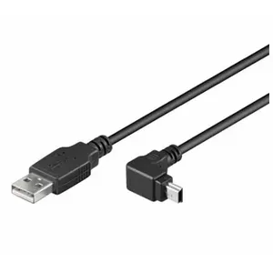 Kabelis USB2.0 A spraudnis -> USB mini B spraudnis 90° leņķis,1.8m melns