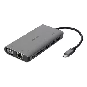 Dokēšanas stacija DELTACO USB-C ar HDMI / VGA / USB / RJ45 / SD, USB-C ports uzlādei, 3840x2160, kosmosa pelēka / USBC-HDMI18