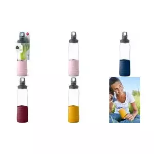 emsa Drink2Go стеклянная бутылка для питья, 0,7 литра, винно-красный высококачественный стеклянный контейнер, 100% герметичность, можно мыть в посудомоечной машине, - 1 штука (N3100700)