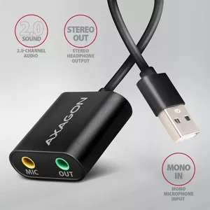 AXAGON ADA-12, USB 2.0 - внешняя звуковая карта, 48 кГц/16-бит стерео, металл, кабель USB-A 15 см