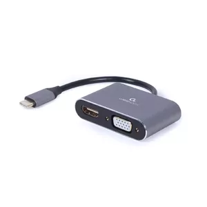 Cablexpert A-USB3C-HDMIVGA-01 video kabeļu aksesuārs 0,15 m USB Veids-C HDMI + VGA (D-Sub) Pelēks