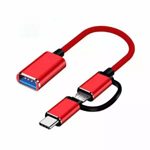 Riff 2в1 OTG Host Адаптер Кабель Type-C +Micro USB папа на USB Type A 15.5cm Красный (OEM)