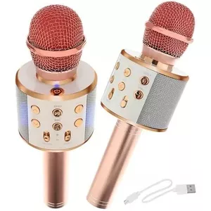 Goodbuy микрофон для караоке со встроенным динамиком bluetooth / 3 Вт / aux / голосовой модулятор / USB / Micro SD светло-розовый