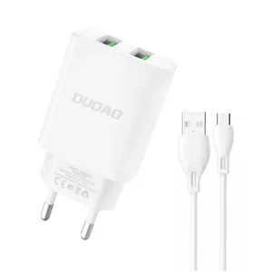 DUDAO EU charger 2xUSB 2.4A 5V white Type C cable Универсальная Белый Кабель переменного тока Для помещений