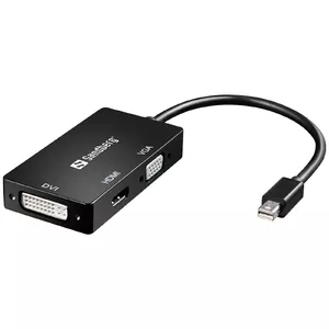 Sandberg Adapter MiniDP>HDMI+DVI+VGA 0,19 m Mini DisplayPort VGA (D-Sub)+ HDMI + DVI Melns