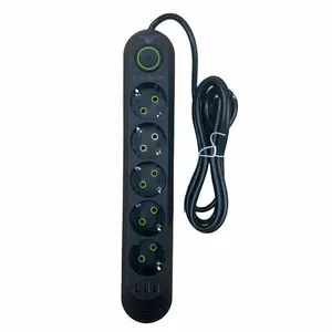 Riff F05U 5 Sockets + 3USB Power Surge Protector with 2m Cable & Power On/Off Button Black