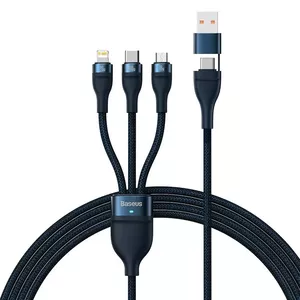 3v1 USB kabelis Baseus Flash Series 2, USB-C + micro USB + Lightning, 100 W, 1,2 m (zils)