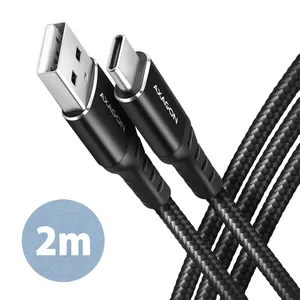 AXAGON BUCM-AM20AB, HQ kabelis USB-C <->USB-A, 2 m, USB 2.0, 3A, ALU, pīts, melns</-> 