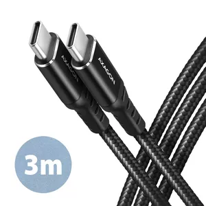 AXAGON BUCM-CM30AB, штатный кабель USB-C <->USB-C, 3 м, USB 2.0, PD 60W 3A, ALU, оплетка, черный</-> 