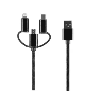 Setty 3in1 kabelis USB - Lightning + USB-C + microUSB 1,0 m 2A melns neilona DT