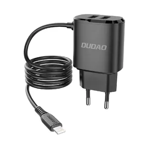Настенное зарядное устройство Dudao 2x USB со встроенным кабелем Lightning 12 Вт черный (A2ProL черный)