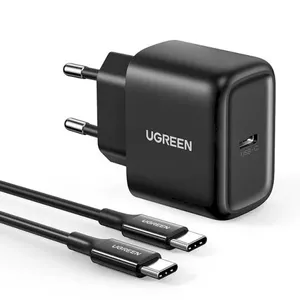 Ugreen USB настенное зарядное устройство для путешествий Type C 25W Power Delivery + USB кабель Type C 2M черный (50581)