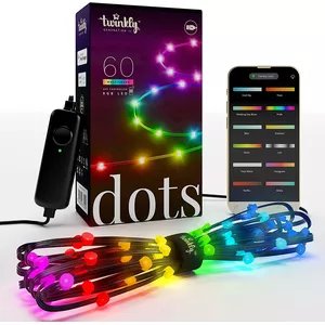 Twinkly Dots Smart Decoration 60 Multicolor LED 3m Long Гибкая клейкая лента, управляемая приложением для внутреннего дома Dots Light Strip, черный провод