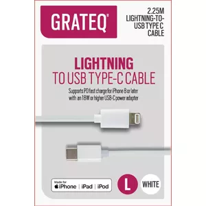 GRATEQ 85011PD lightning kabelis 2,25 m Balts