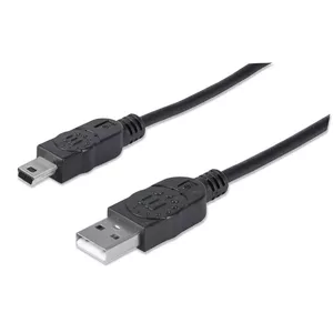 Manhattan USB-A to Mini-USB Cable, 1.8m, Male to Male, Black, 480 Mbps (USB 2.0), Equivalent to USB2HABM2M (except 20cm shorter), Hi-Speed USB, Lifetime Warranty, Polybag