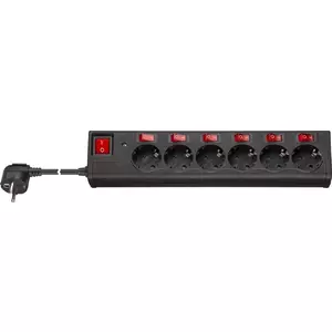 Goobay 6-Way Surge-Protected Power Strip with Switch, 1.5 m
