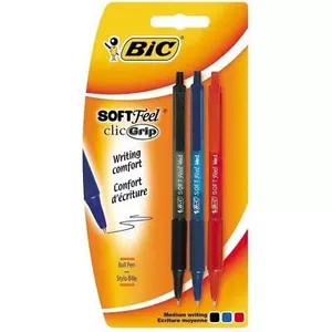 BIC Soft Feel Черный, Синий, Красный Автоматическая нажимная шариковая ручка Средний 3 шт