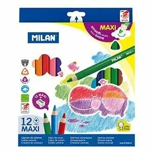Карандаши цветные MAXI 12 цветов трехгранные Milan