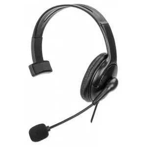 Manhattan Mono Over-Ear Headset (USB), Reversible Microphone Boom (padded), Retail Box Packaging, In-Line Volume/Mute Control, Padded Ear Cushion, USB-A for both sound and mic use, cable 2m, Three Year Warranty